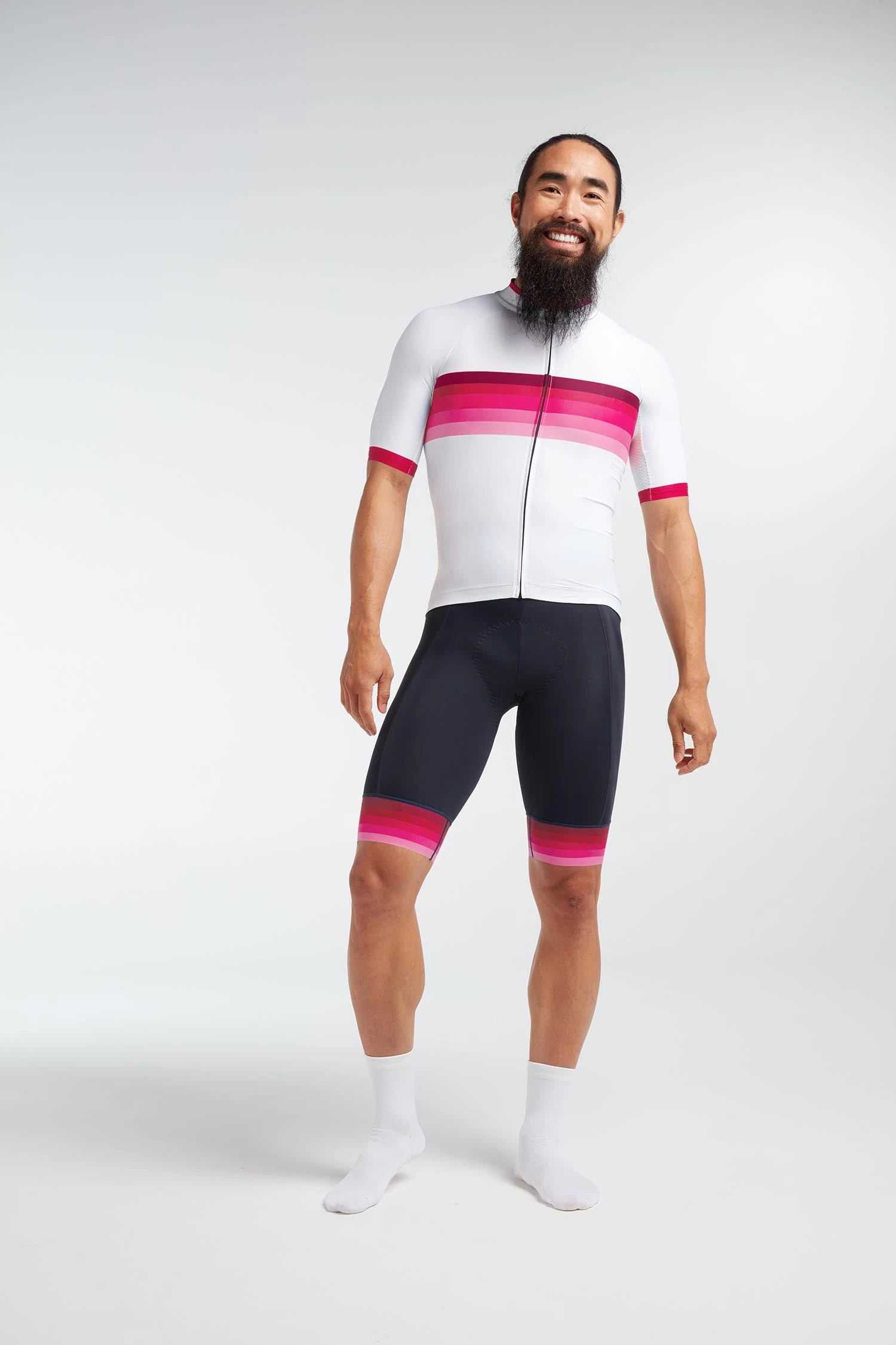 White Pink Stripe Essentials TOUR Men's Jersey 4 White Pink Stripe Essentials TOUR Men's Jersey - Image 2
