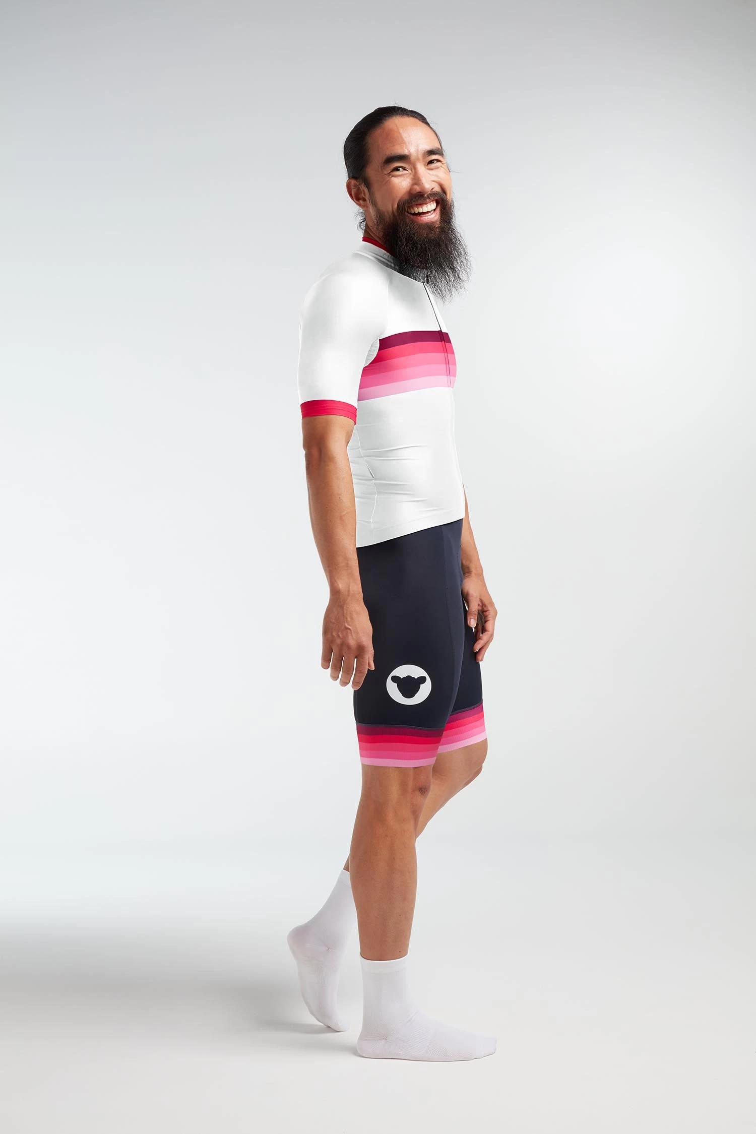 White Pink Stripe Essentials TOUR Men's Jersey 5 White Pink Stripe Essentials TOUR Men's Jersey - Image 3