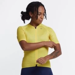 Gold Yellow Grid Dot Ultralight Women's Jersey -Pro Fit Shop womens grid dot jersey lemon front 2 1200x 7ff93a30 36c5 47b6 af8d 25494222965c